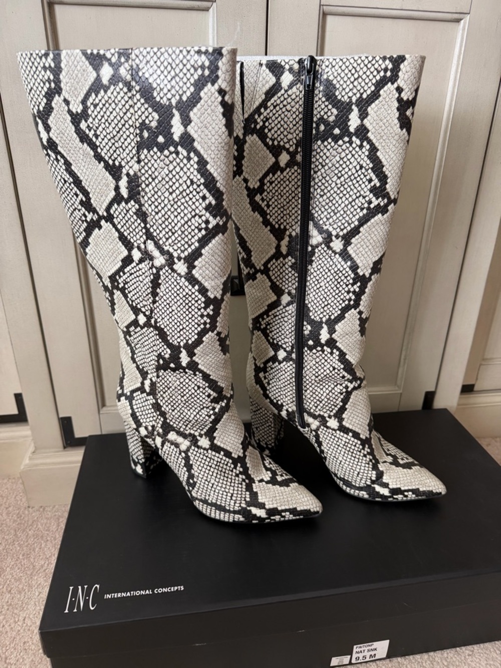 INC International Concepts Black & White Snake-Print Over-the-Knee Boots